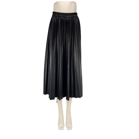 3.3 Fieldtrip Winter PU Leather Pleated Long High Waist Midi Skirt - Picture 1 of 10